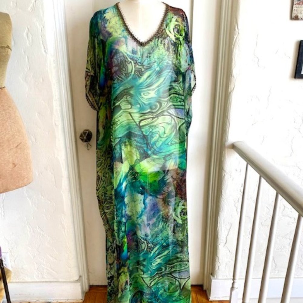 Custom Made Sheer Chiffon Multi Colored Kaftan/Co… - image 1